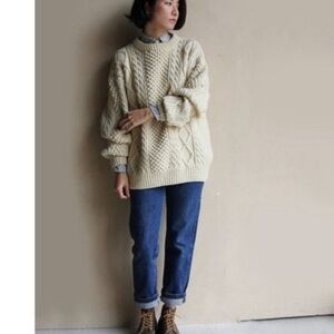 John Molloy Sweater Hand Knit Virgin Wool Irish Fisherman's Sweater size Large